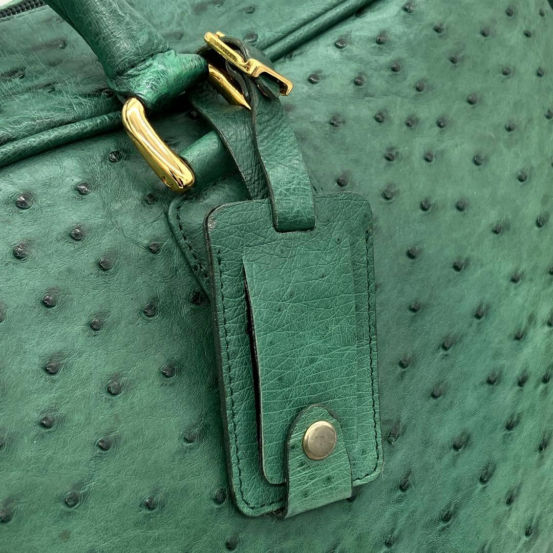 【オーストリッチ本革】ボストンバッグ　旅行鞄　ゴールド金具　グリーン