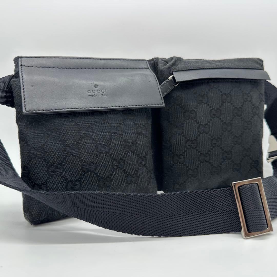 【極美品】GUCCI ボディバッグ ウエストポーチ GG キャンバス ブラック