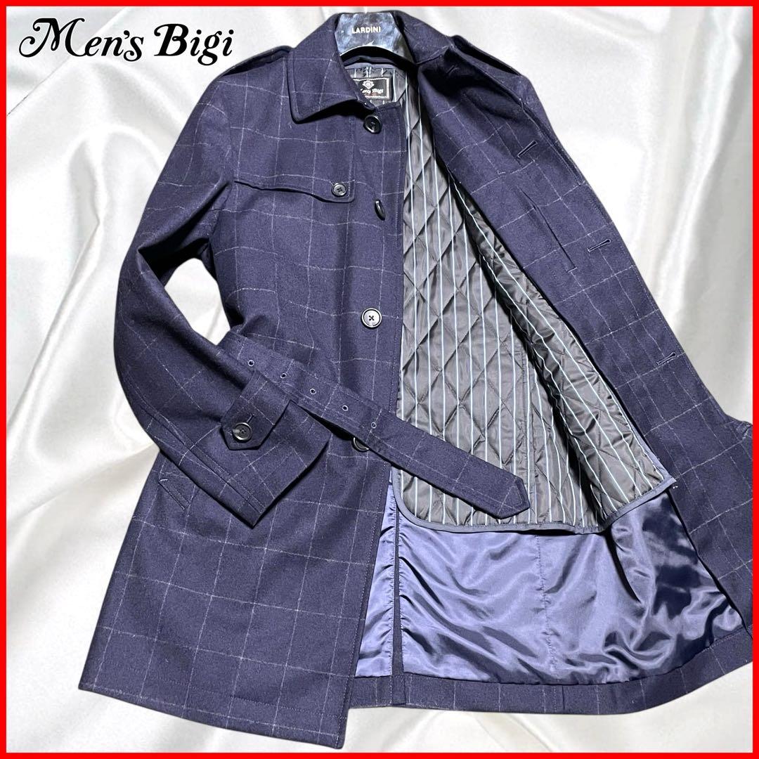 【MEN'S BIGI】美品 カシミヤ混 ライナー着脱 撥水 ウィンドペン 紺M