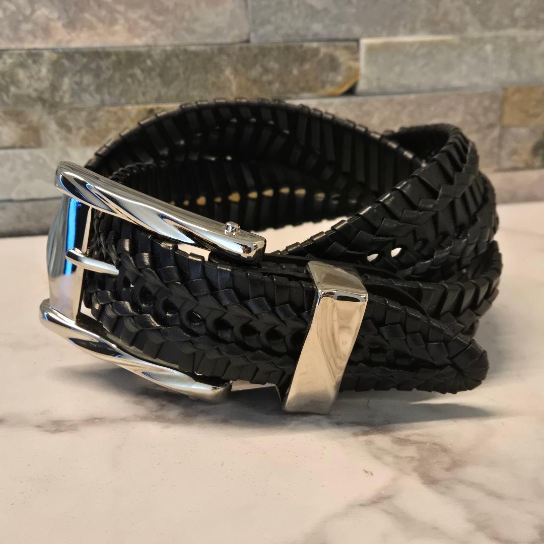 美品　TORNADO MART トルネードマート　レザー　ベルト　編み込み　黒