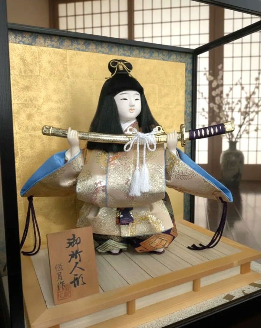 【古民家発掘】五月人形　御所人形 ガラスケース入り　伝統工芸品