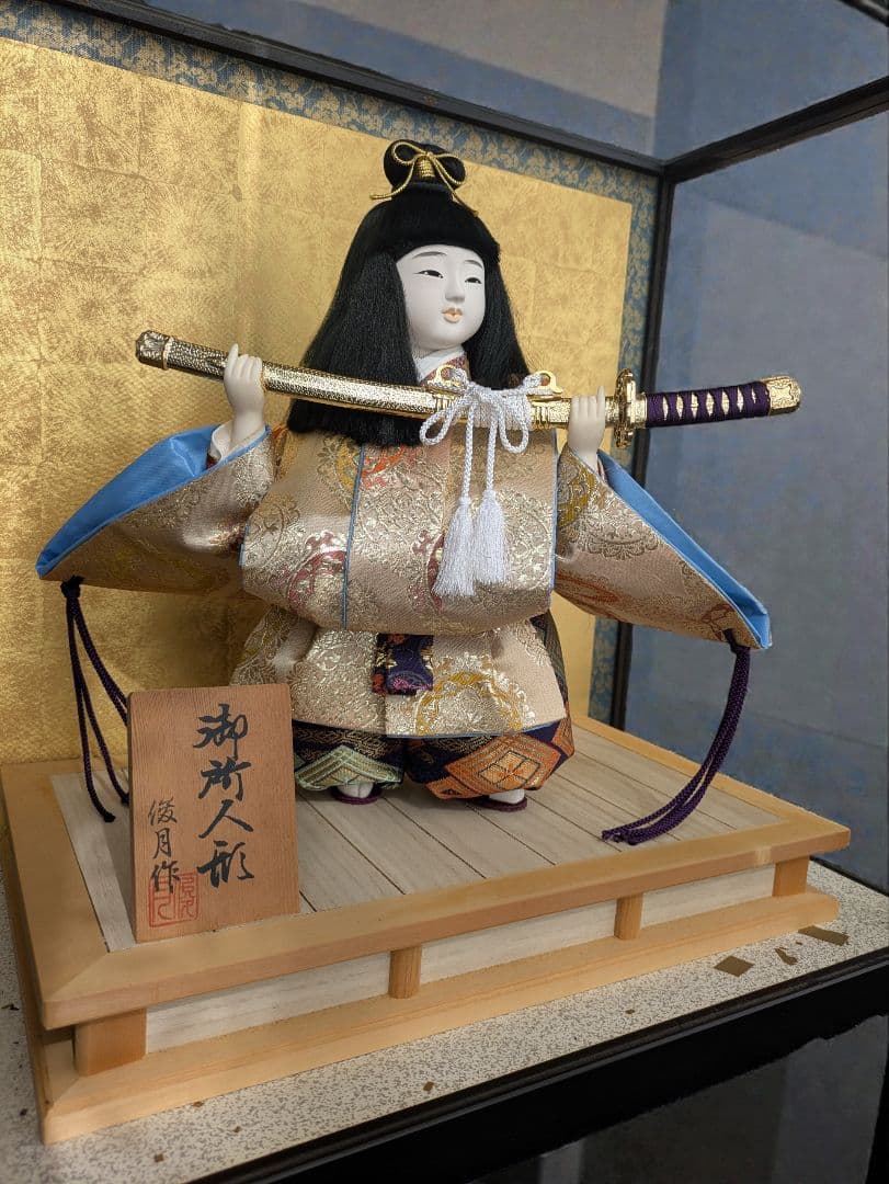 【古民家発掘】五月人形　御所人形 ガラスケース入り　伝統工芸品