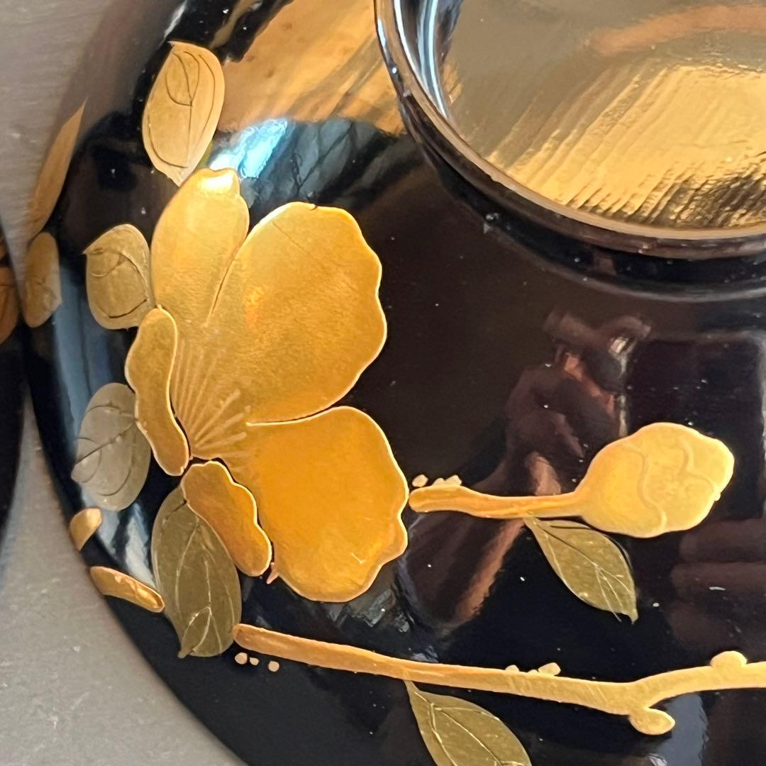 木製漆器 千鳥 金蒔絵 盛金 吸物椀 八客 黒塗 椿 時代