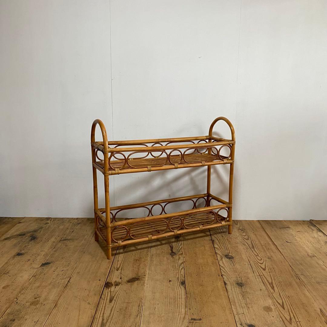 ヴィンテージ ラタン 飾り棚 植物台 昭和レトロ y53