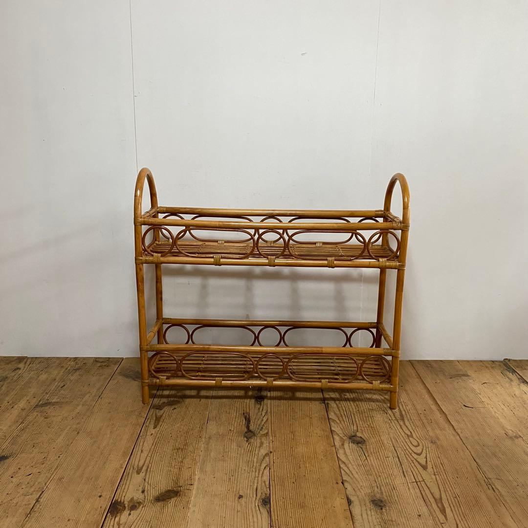 ヴィンテージ ラタン 飾り棚 植物台 昭和レトロ y53