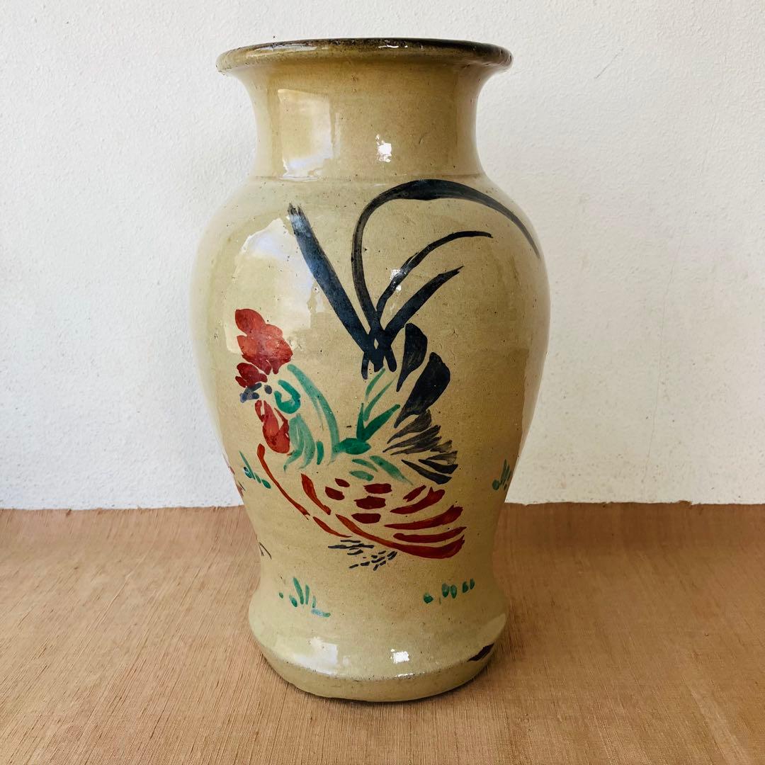 (希少) 壺屋焼　小橋川仁王　花瓶　鶏　沖縄　民藝　柳宗悦　やちむん