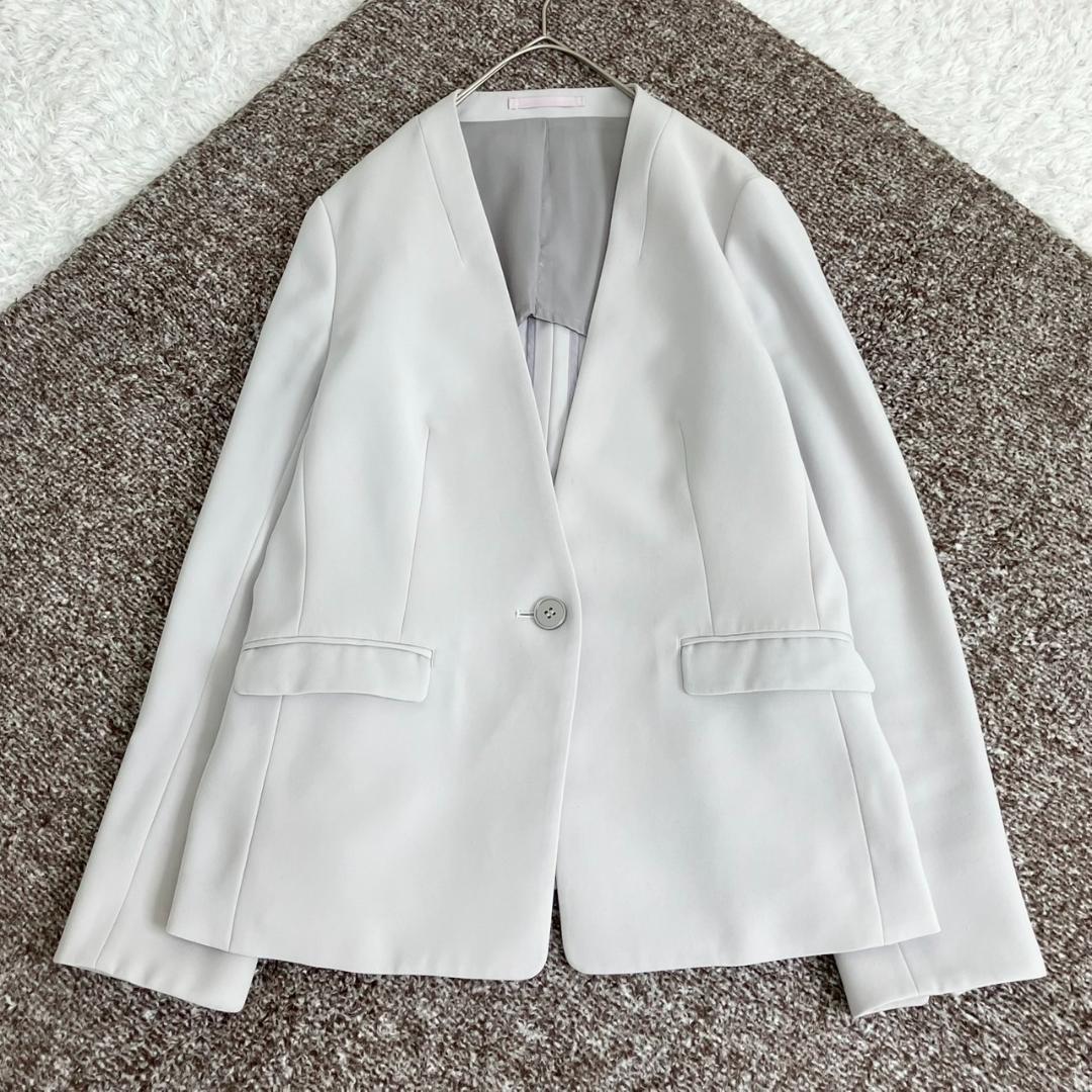 美品✨レミュー セットアップ ノーカラー 洗える ストレッチ 1B グレージュ