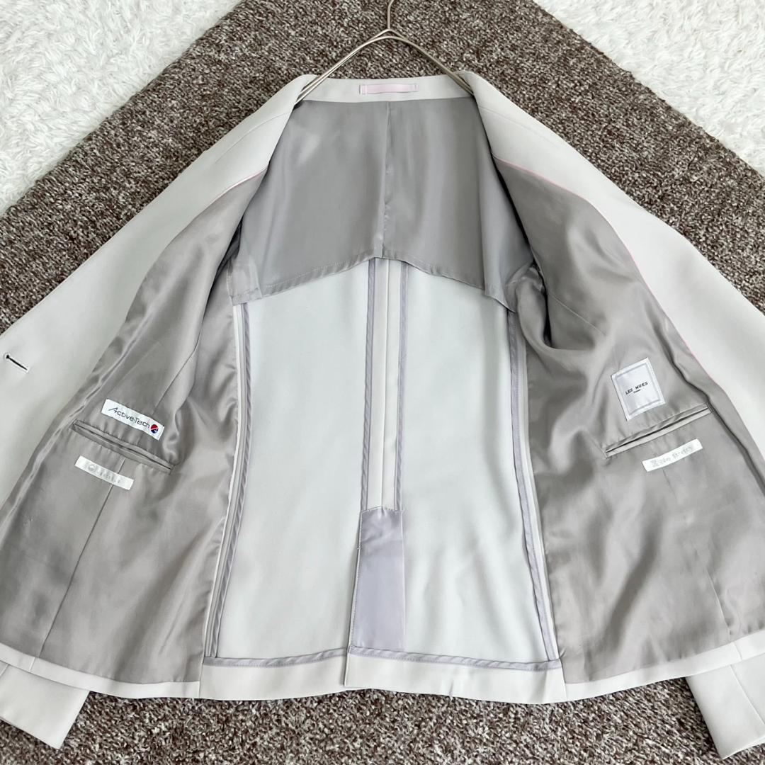 美品✨レミュー セットアップ ノーカラー 洗える ストレッチ 1B グレージュ