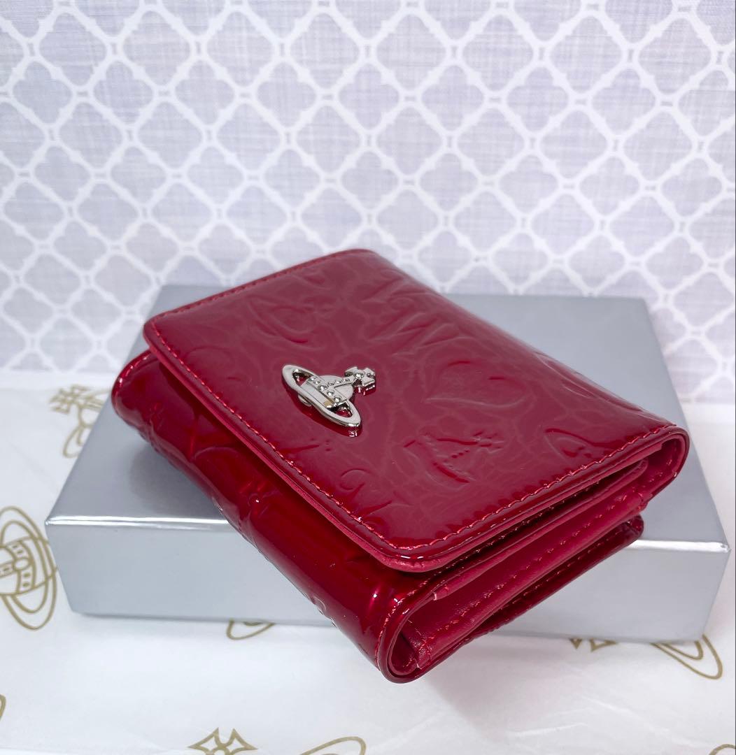 【内側に素敵な柄あり✨️】Vivienne Westwood 3折財布 赤エナメル