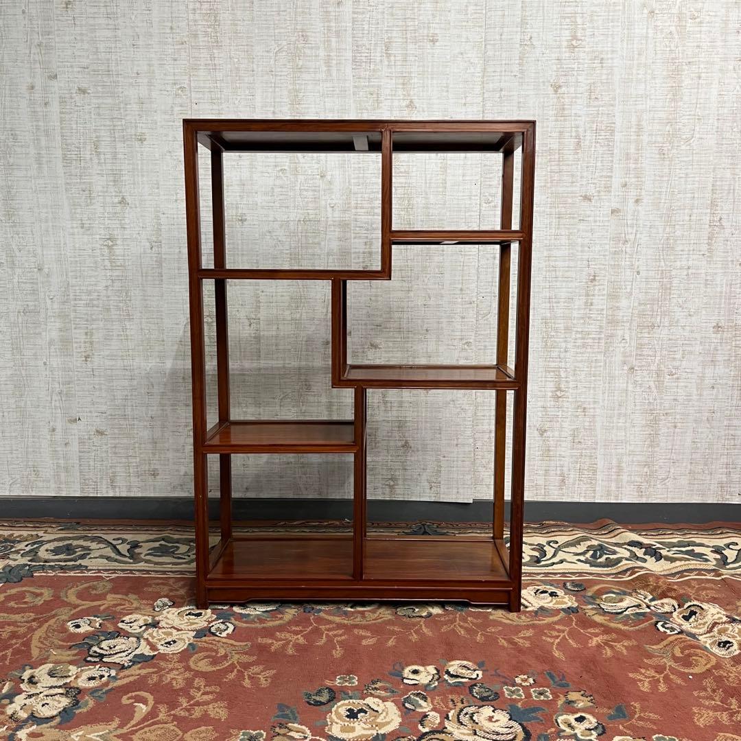 【アンティーク】木製 唐木 段違い 飾り棚 違い棚 シェルフ 時代家具 古民家