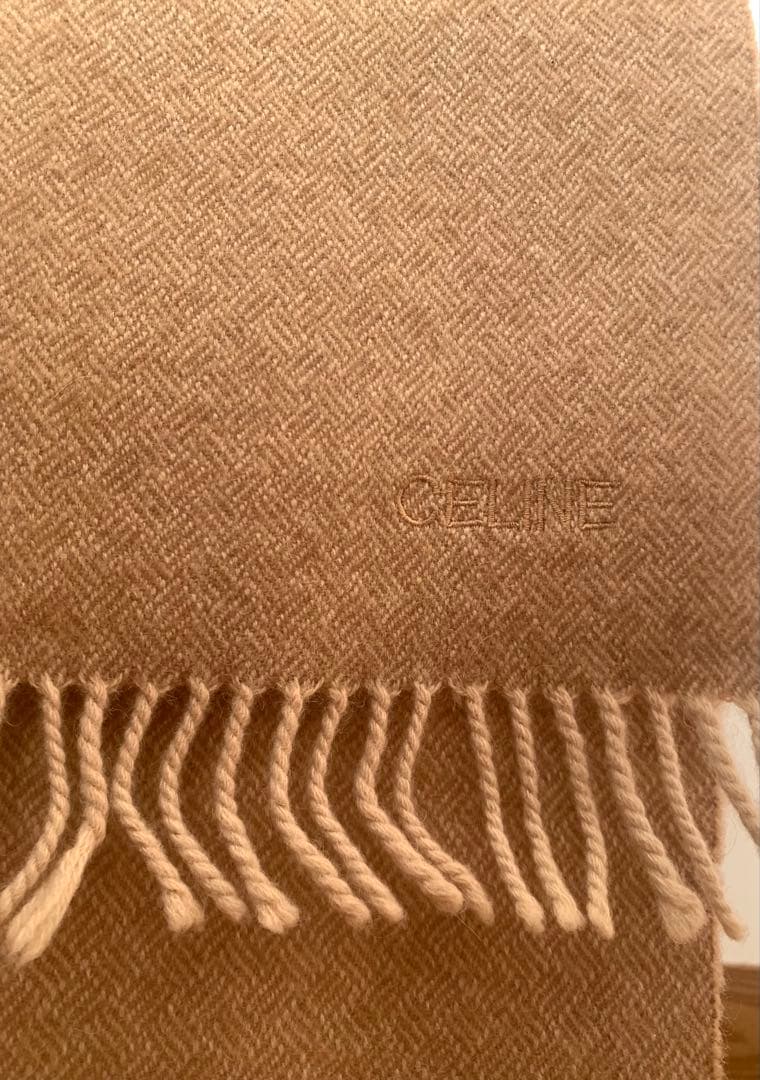 セリーヌカシミヤ100%マフラー 39✖️180㎝　網代格子織　スコットランド製