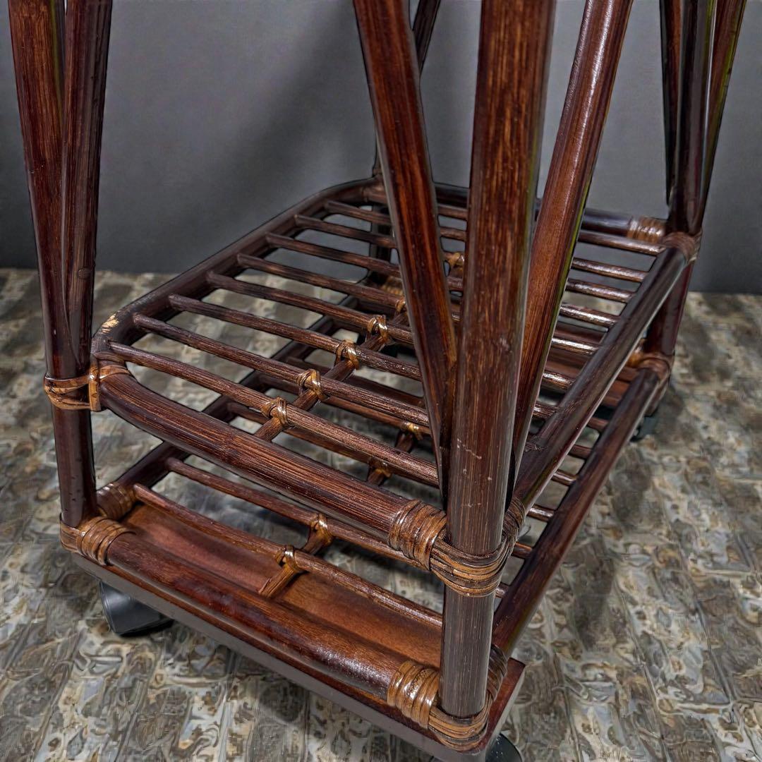 【雰囲気爆発】昭和レトロ 籐製ラタンワゴン キャスター付 脱着式バスケット