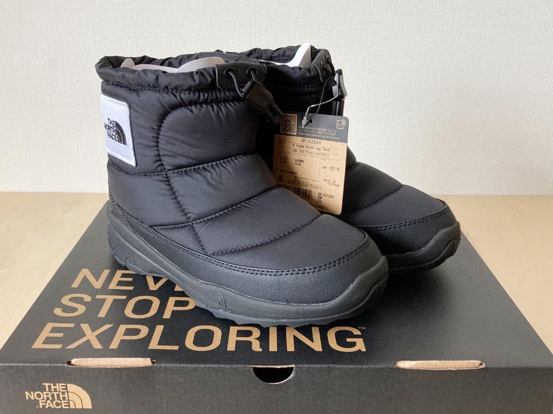22cm 黒 ノースフェイス キッズ ヌプシ ブーティ ロゴ NFJ52280