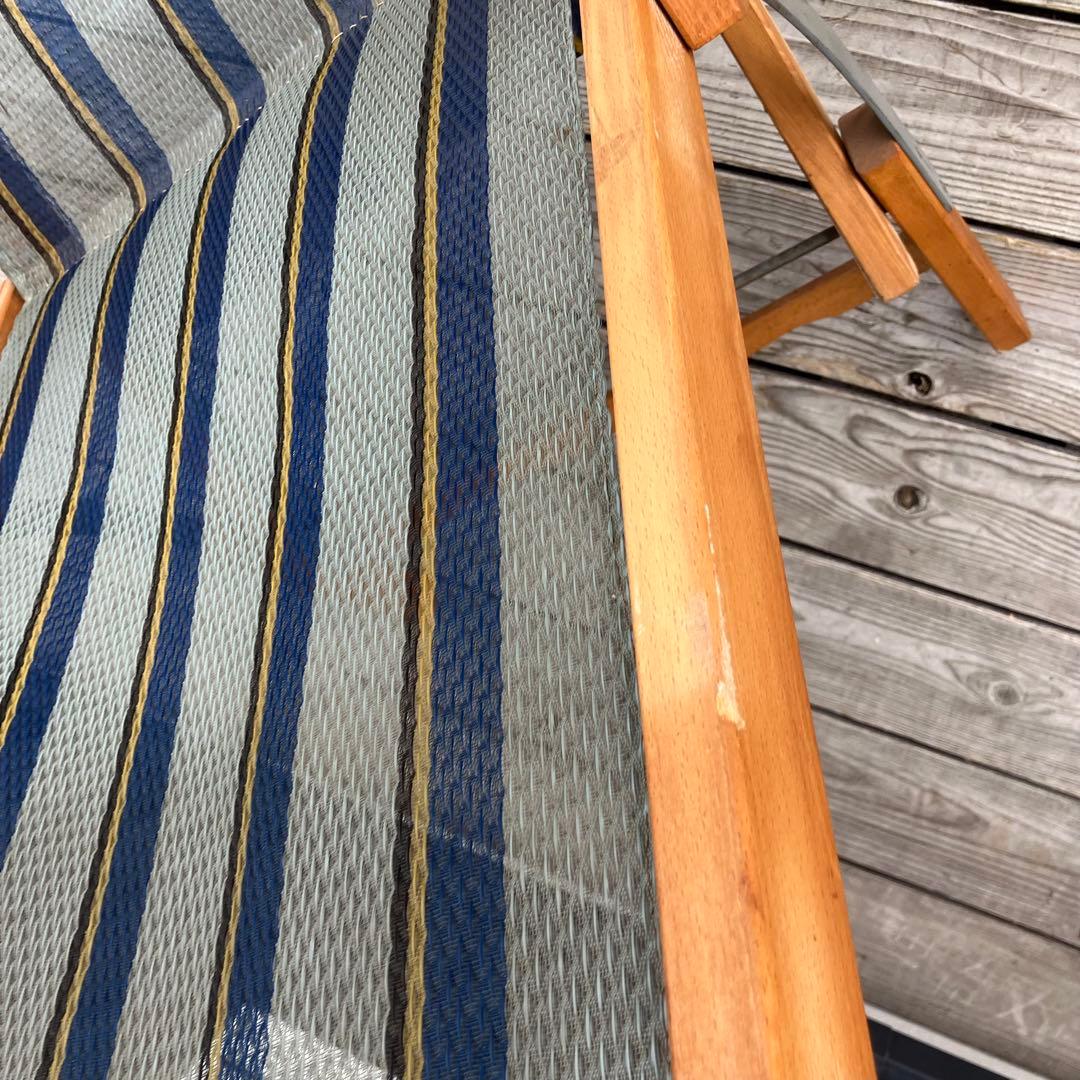 昭和レトロ 木製フレーム リクライニングチェア アウトドアチェア 折りたたみ式