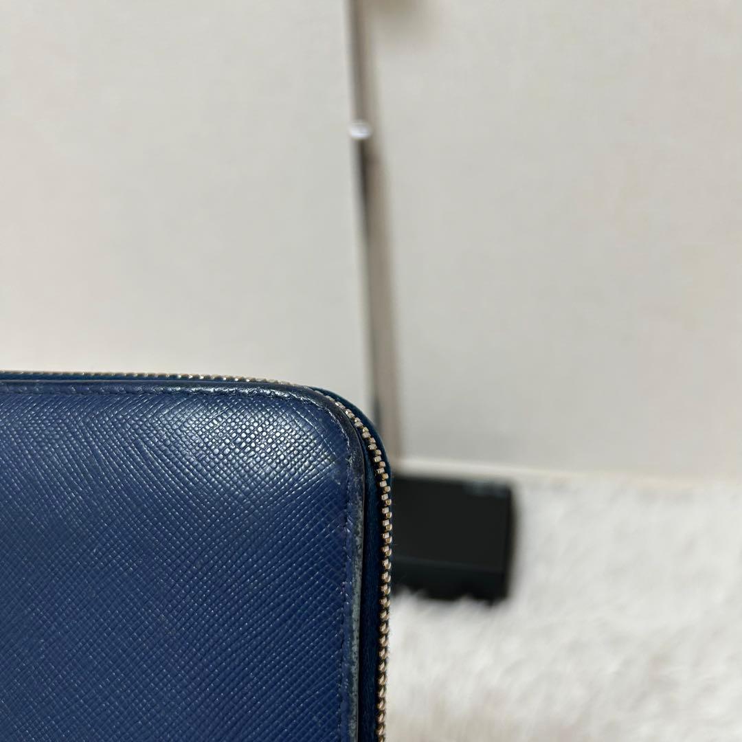 【美品✨人気/ラウンドジップ】プラダ　長財布　ブルー　レザー　証明カード付　男女