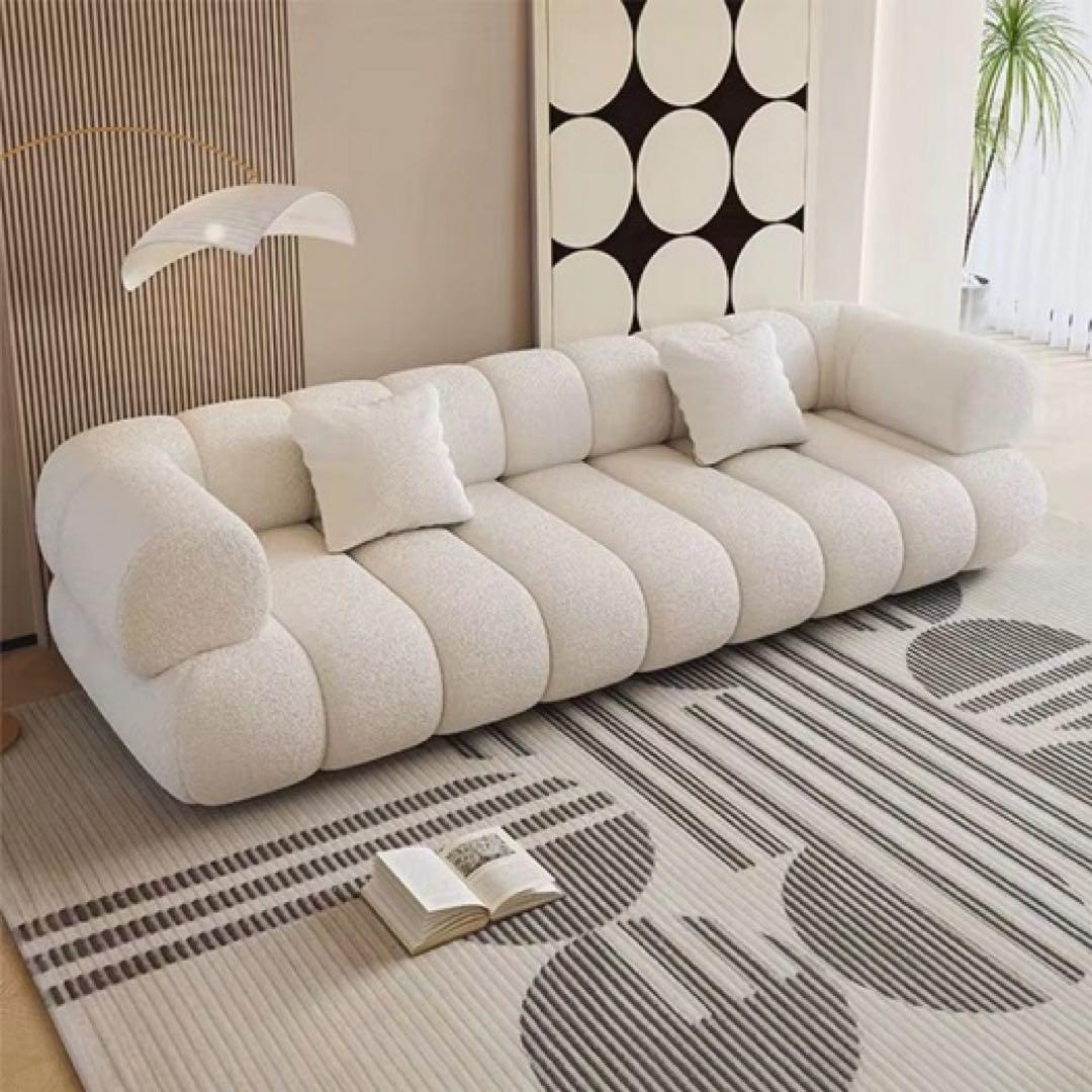 モダン ホワイトファブリックソファ 3人掛け