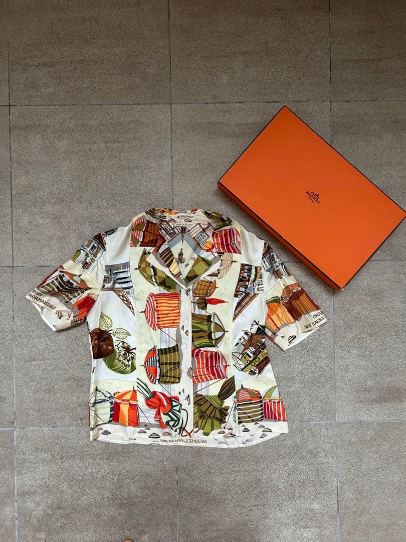 『希少・美品』HERMESエルメス　マルジェラ期　総柄シルク　半袖シャツ 40