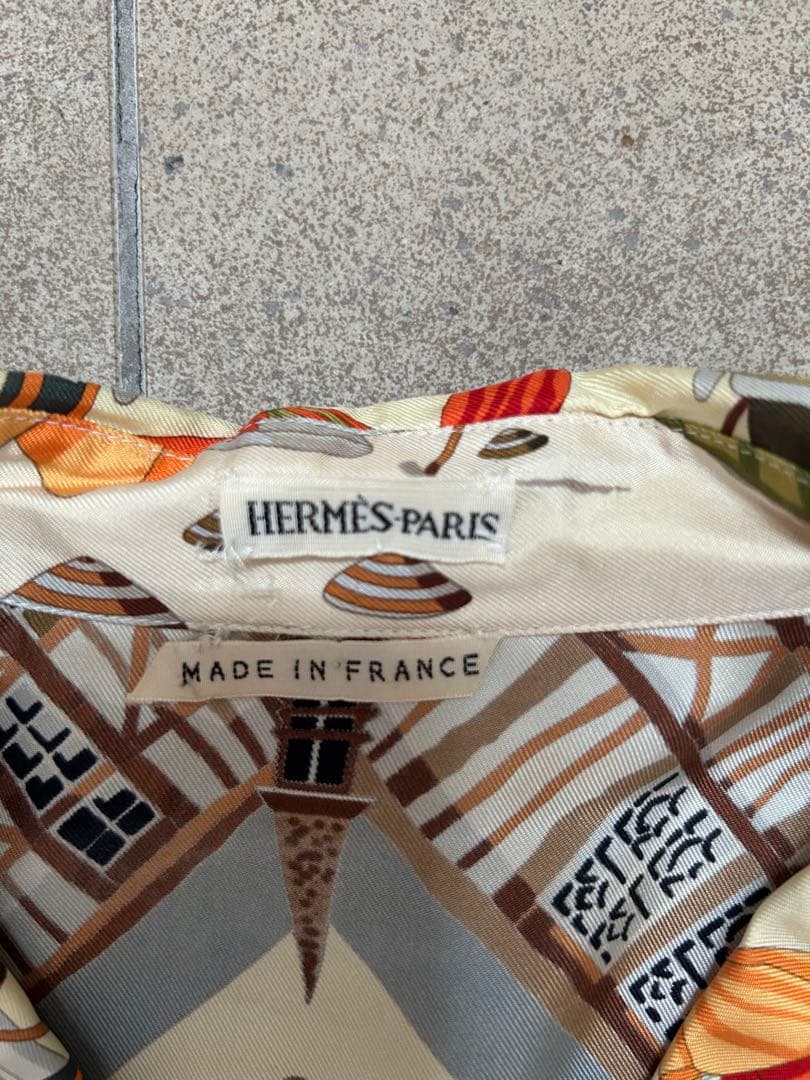 『希少・美品』HERMESエルメス　マルジェラ期　総柄シルク　半袖シャツ 40