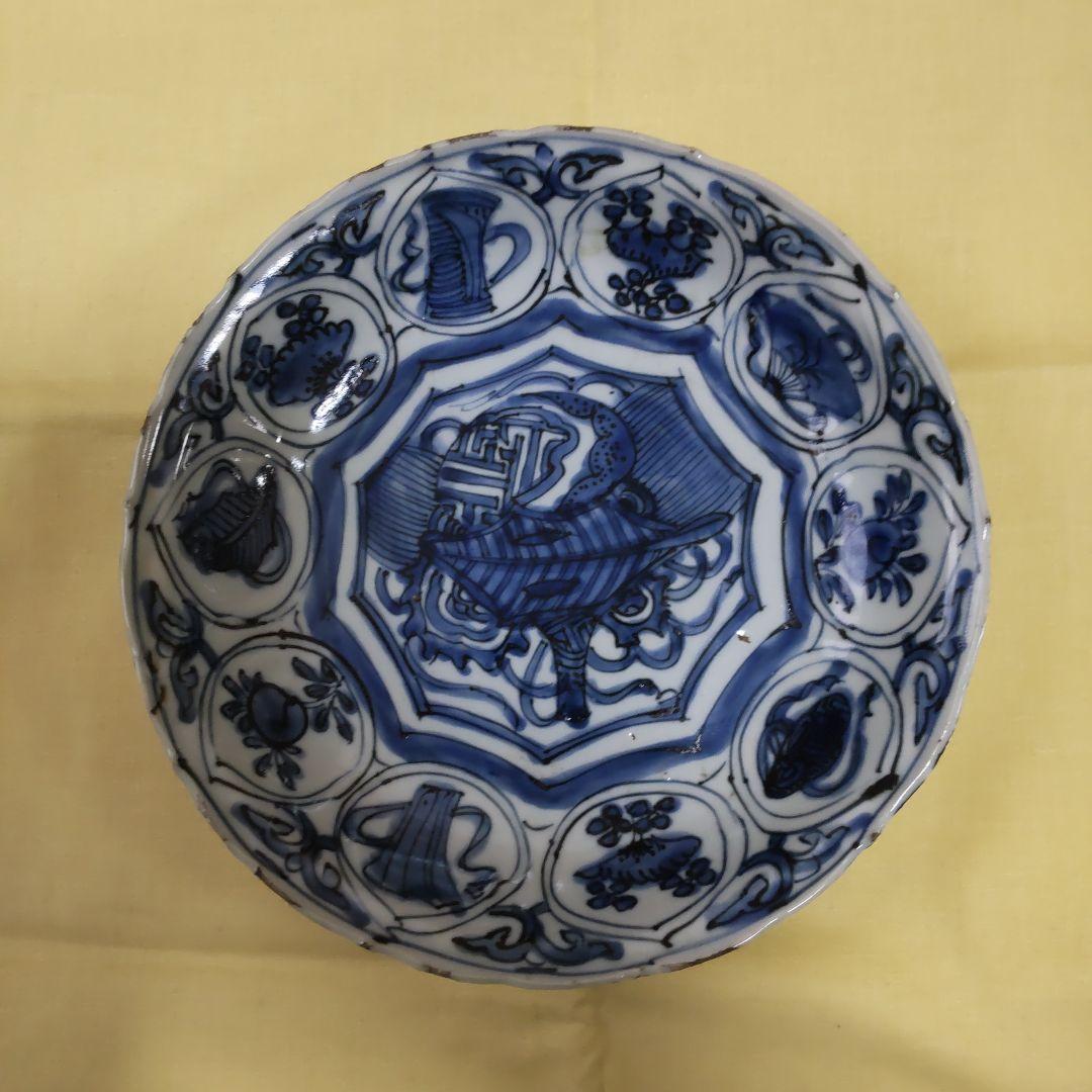 古染付け芙蓉手皿 中国 骨董