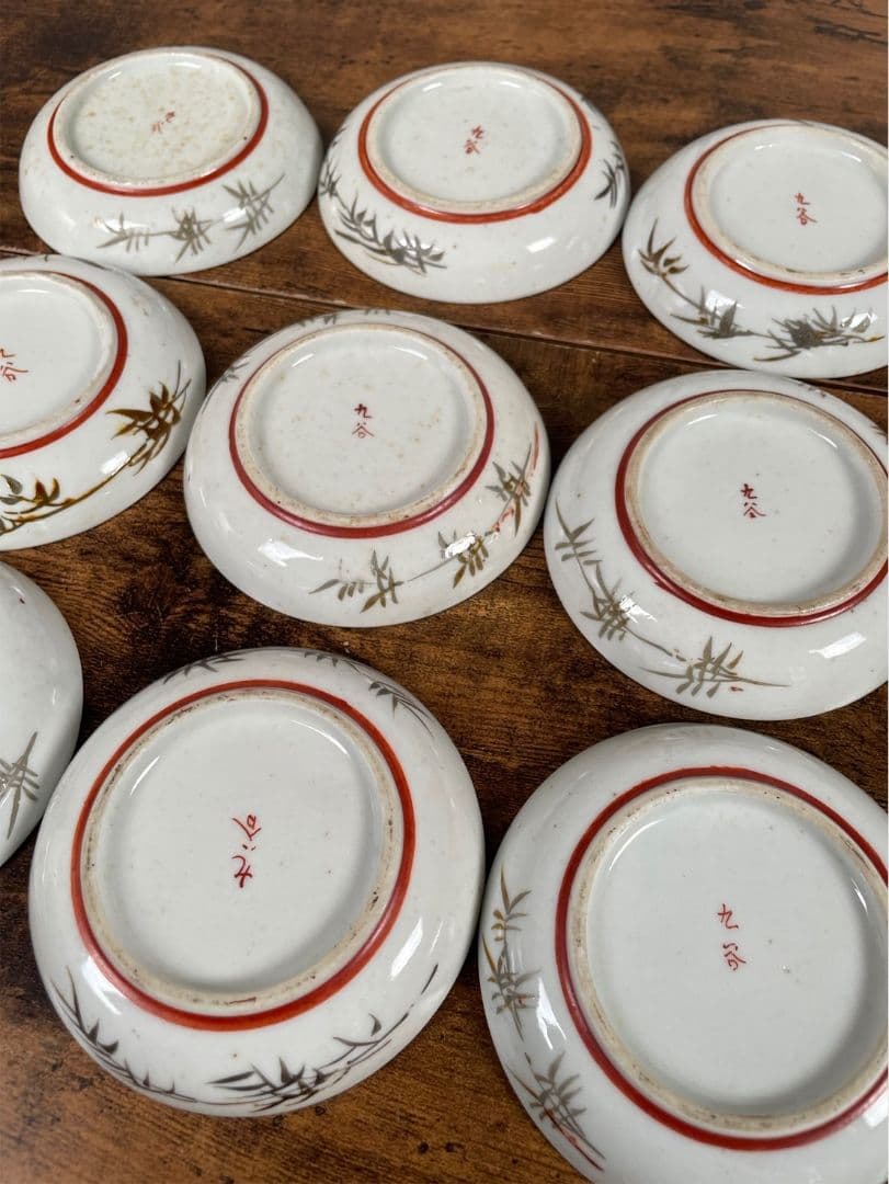 明治期　赤絵人物図豆皿10客＋小皿10客