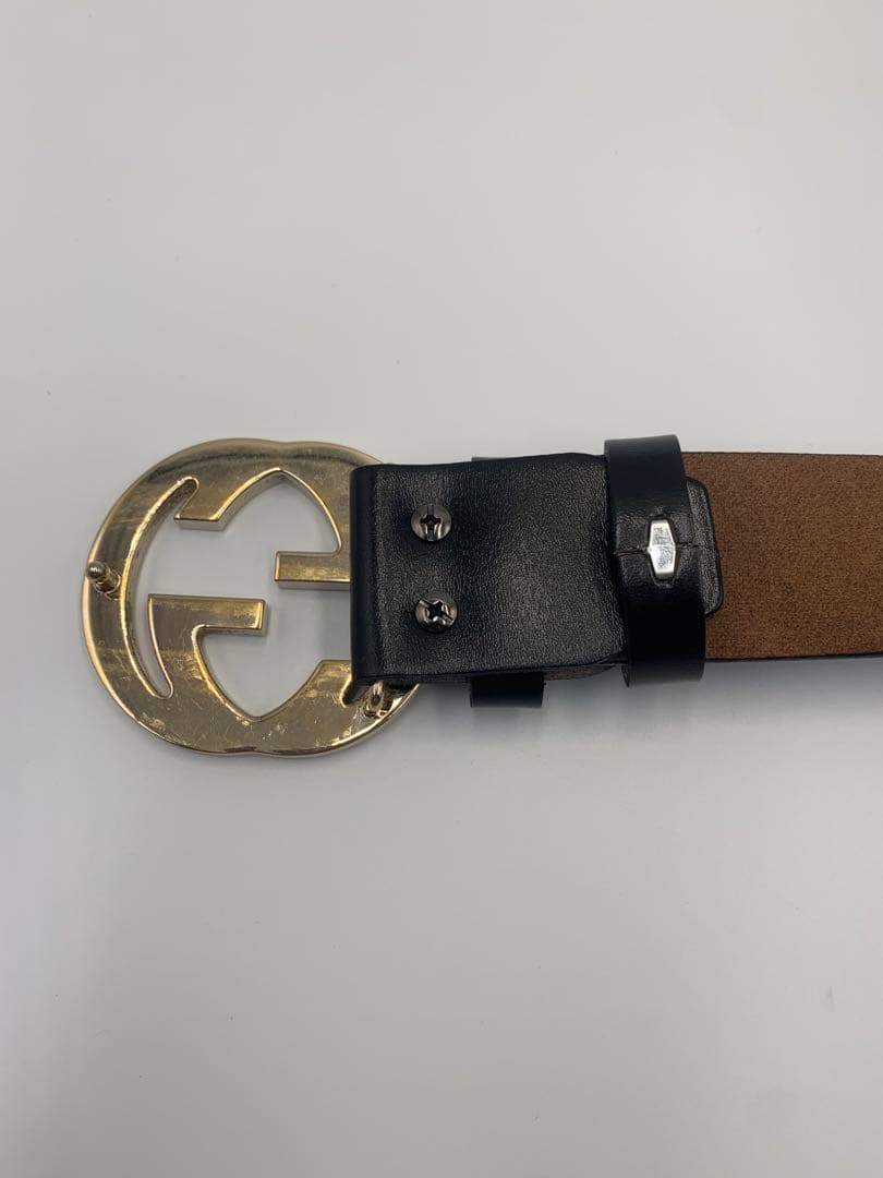 【美品】グッチ　GUCCI ダブルGロゴ ブラックレザーベルト　メンズ　P55