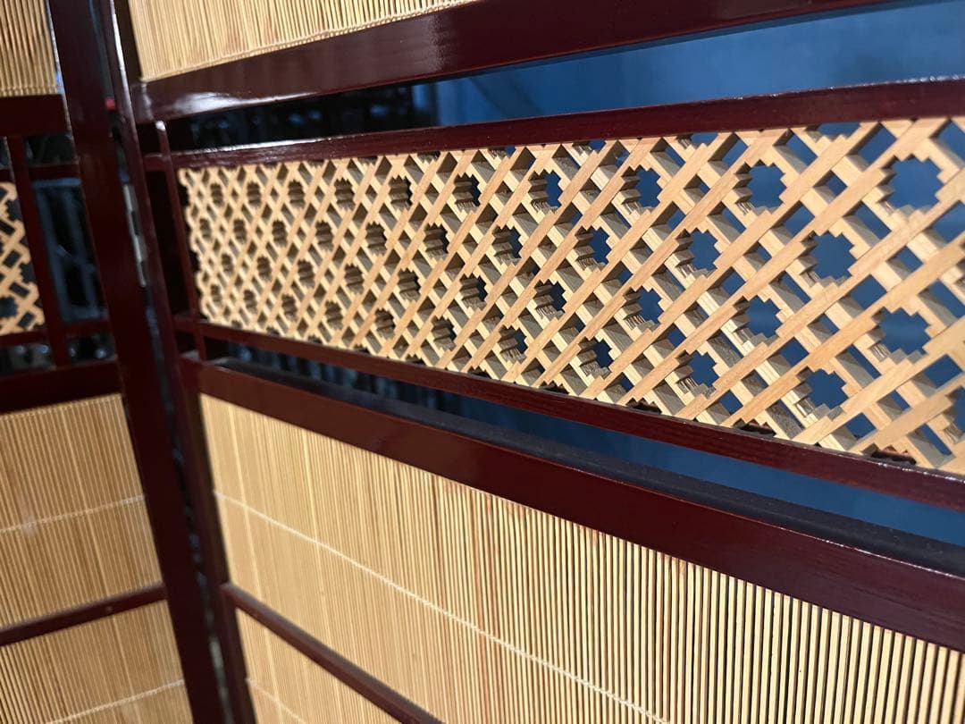 竹細工 衝立 4連 パーテーション 和風 モダン 間仕切り 昭和レトロ 古家具