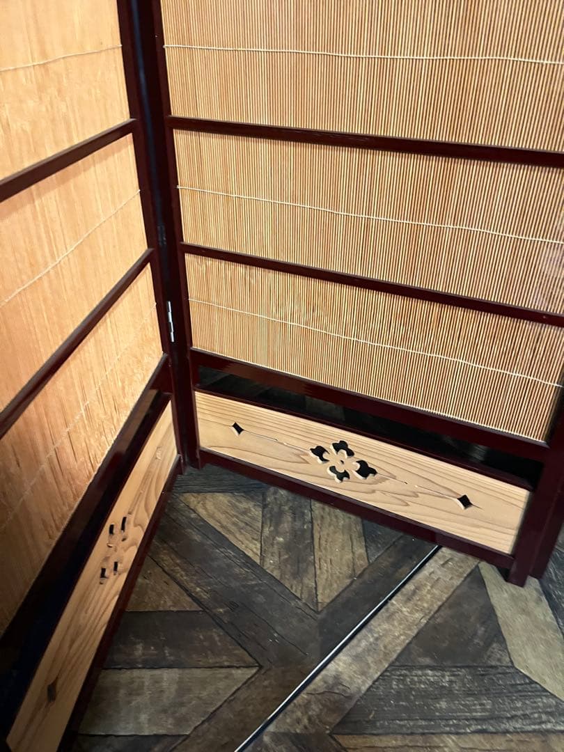 竹細工 衝立 4連 パーテーション 和風 モダン 間仕切り 昭和レトロ 古家具