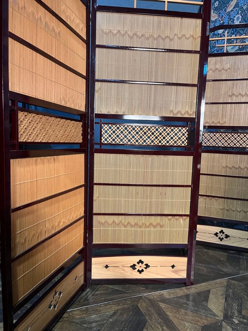 竹細工 衝立 4連 パーテーション 和風 モダン 間仕切り 昭和レトロ 古家具