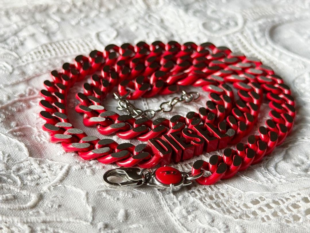 ディーゼル diesel シルバー レッド ネックレス チョーカー チェーン