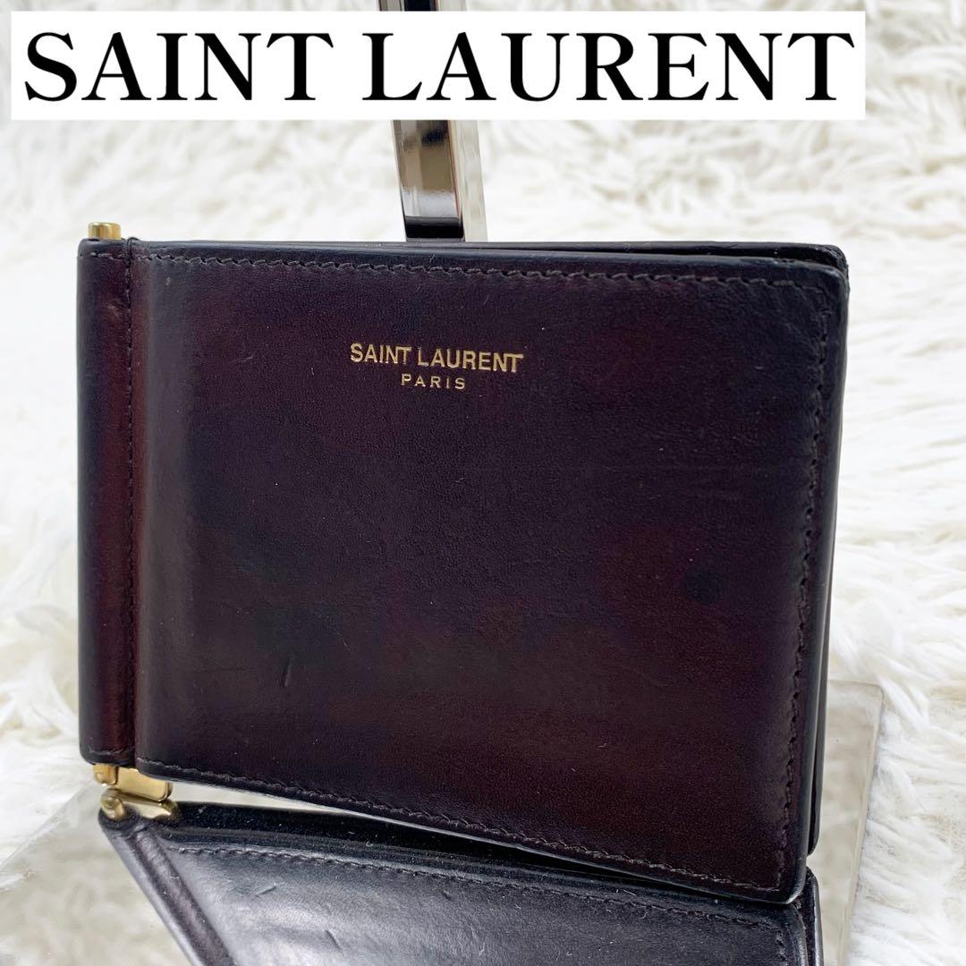 【✨美品✨】 サンローラン マネークリップ カーフスキン ブラウン 付属品完備