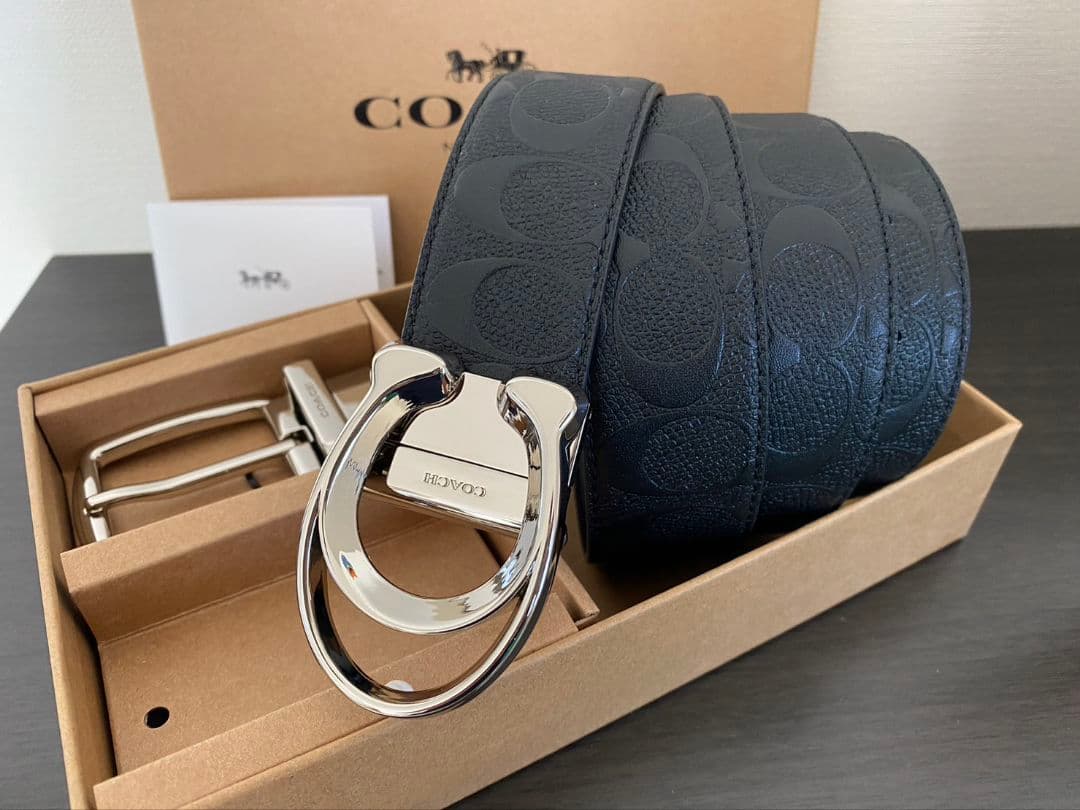 SALE♪コーチ　リバーシブル　シグネチャーベルト　シルバー回転バックルセット