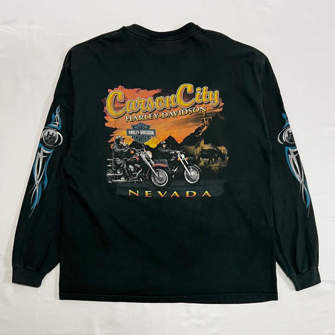 00s USA製 ハーレーダビッドソン フレイム ロンT ブラック XL