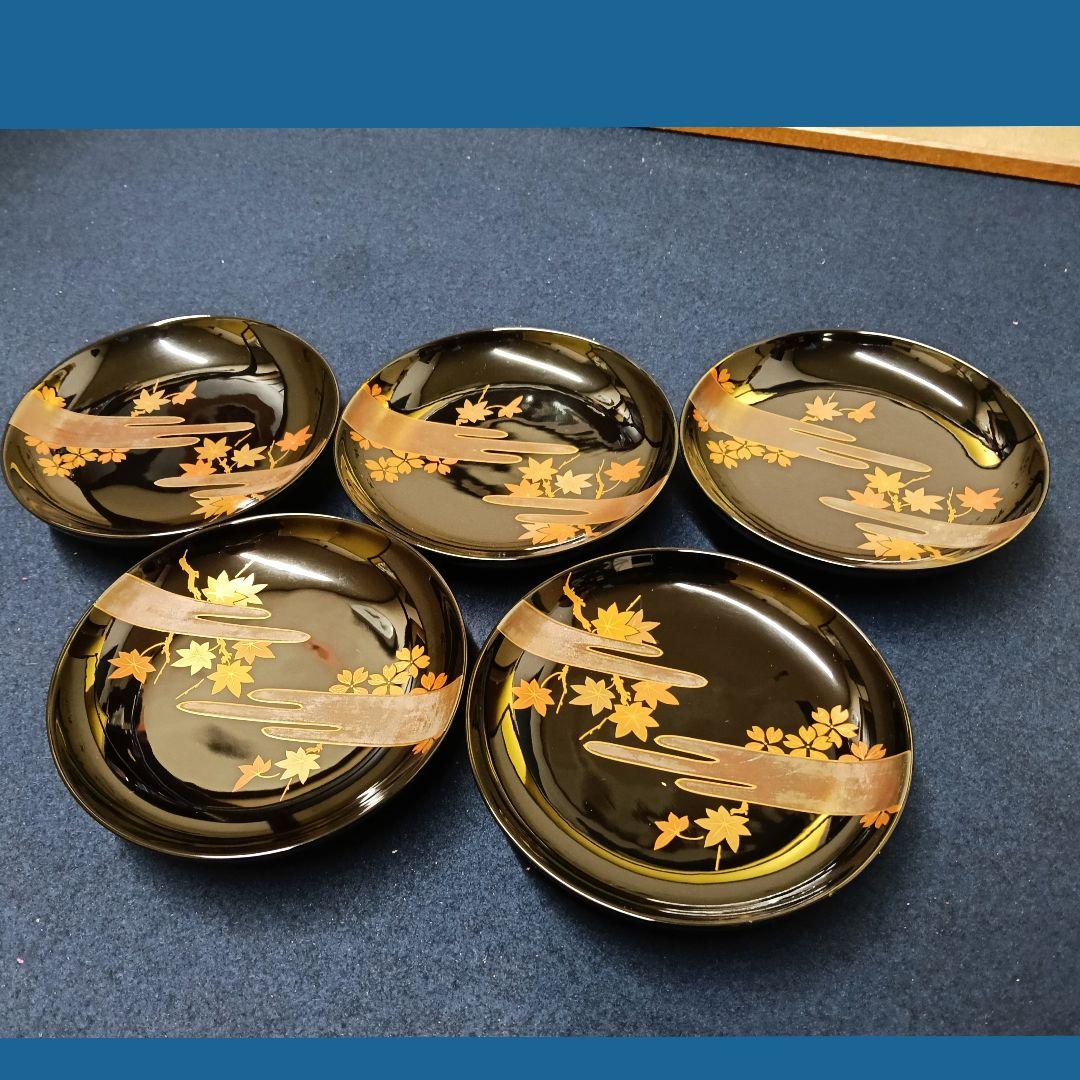 AO2 輪島塗 煮物椀五客 春秋雲 絵付 桜紅葉雲図 木製漆塗り 木箱入り