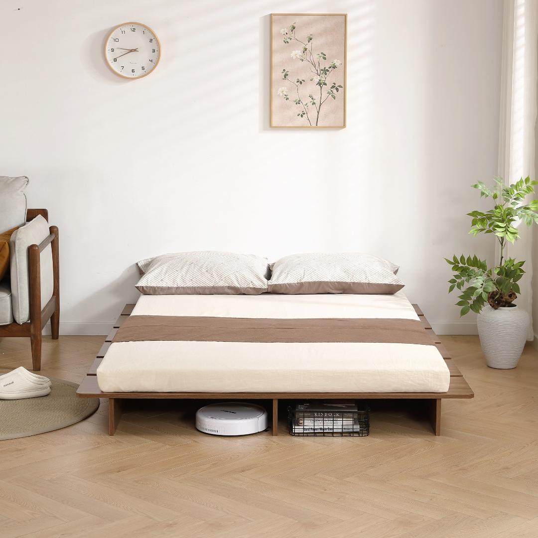 超人気！【幅140cm】木目調 ベッド SD ローベッド Brown