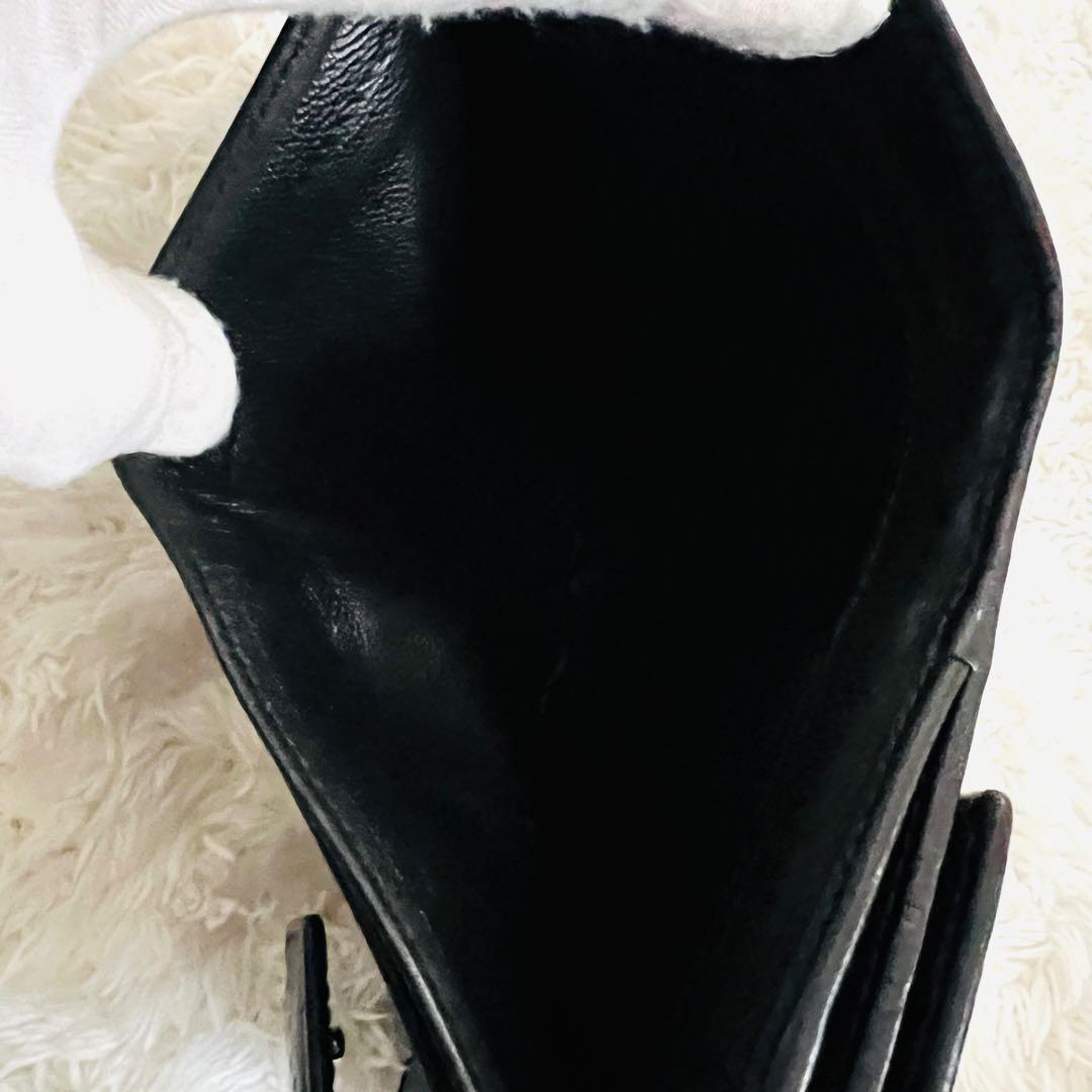 【美品】GUCCI グッチ シマ 二つ折り財布 ブラック レザー ゴールド金具