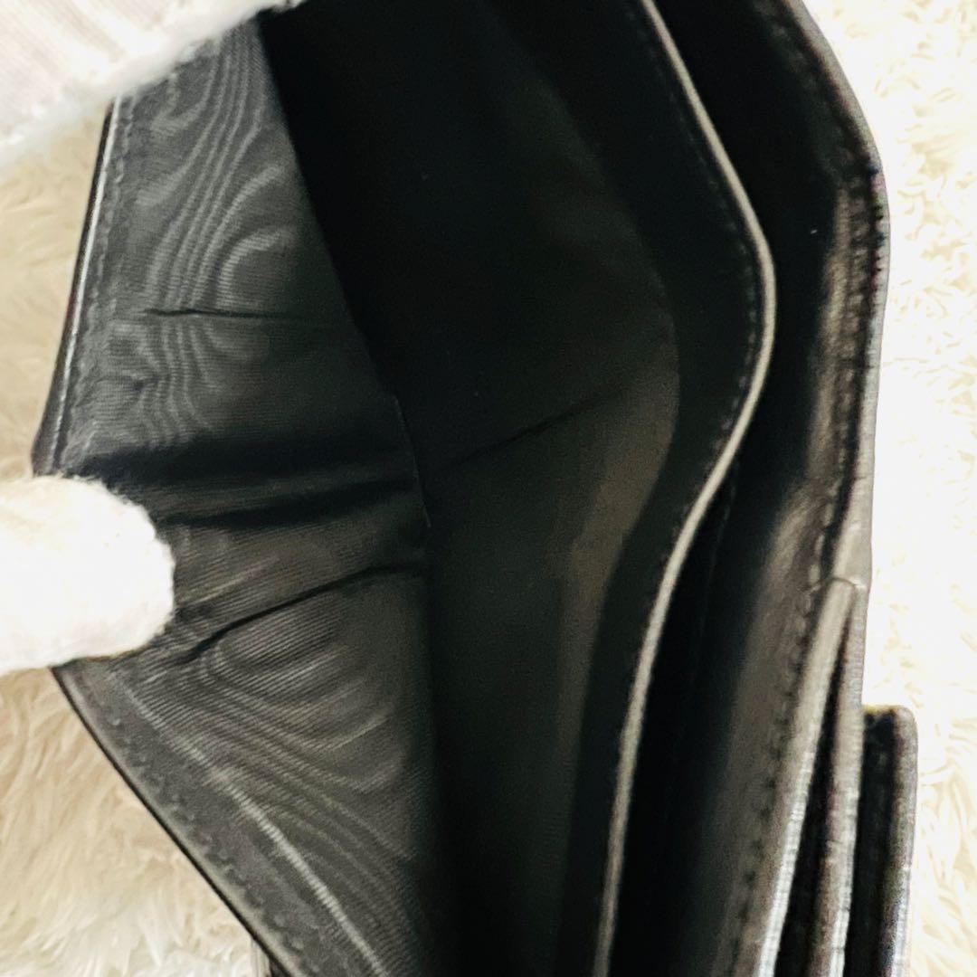 【美品】GUCCI グッチ シマ 二つ折り財布 ブラック レザー ゴールド金具