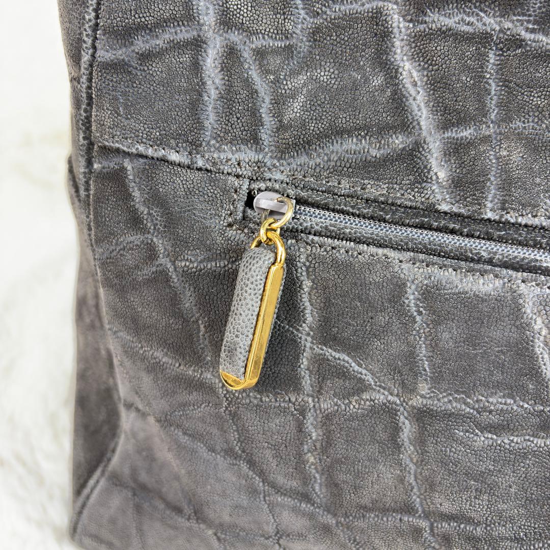 高級【JRA認定】象革 エレファントレザー トートバッグ 日本製 手鏡付 グレー