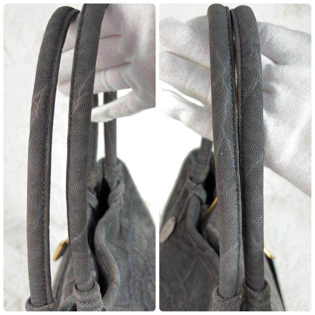 高級【JRA認定】象革 エレファントレザー トートバッグ 日本製 手鏡付 グレー