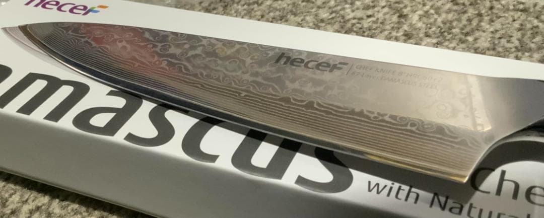 hecef 牛刀包丁 ダマスカス 203mm プロ仕様 青色樹脂ハンドル 高炭A