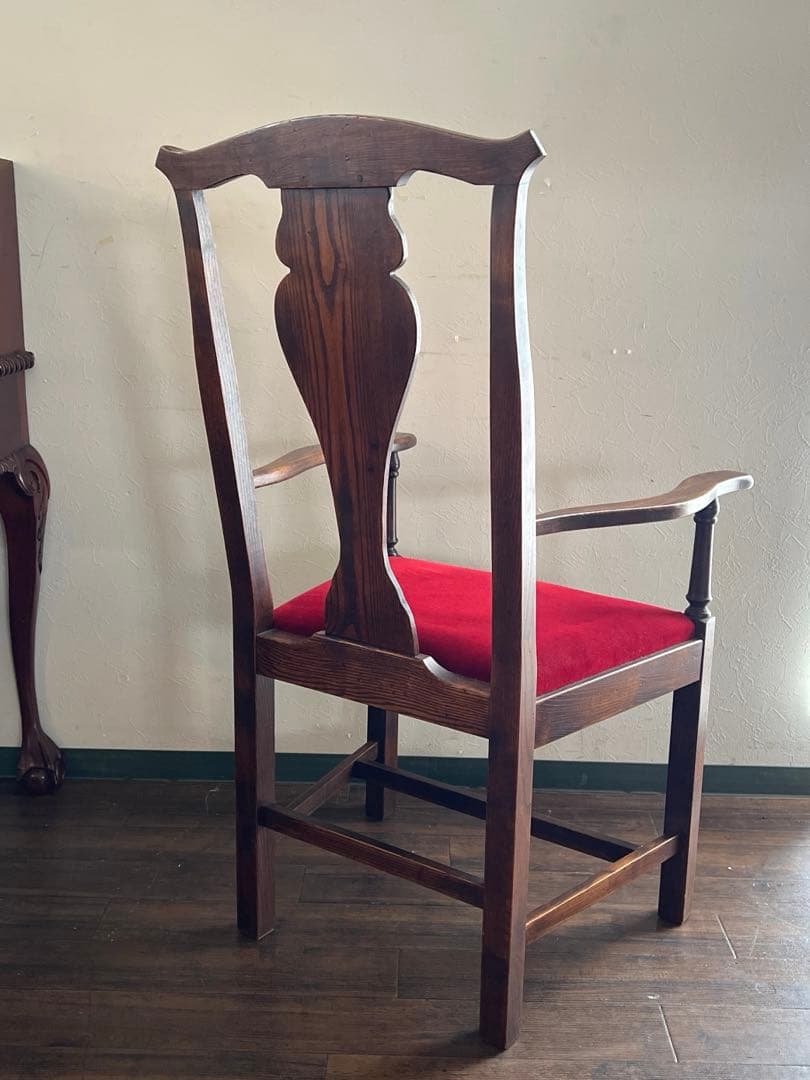 k240r124 英国調 赤いベロア座面のアンティークチェア アームチェア 1脚