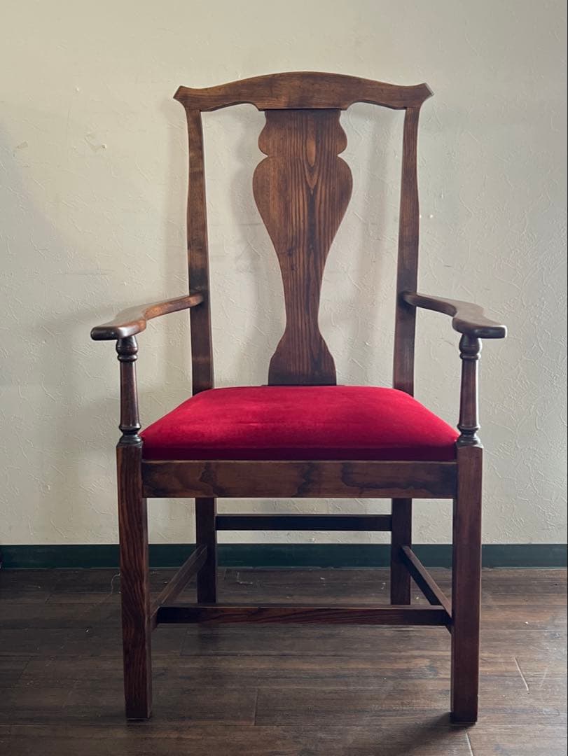 k240r124 英国調 赤いベロア座面のアンティークチェア アームチェア 1脚