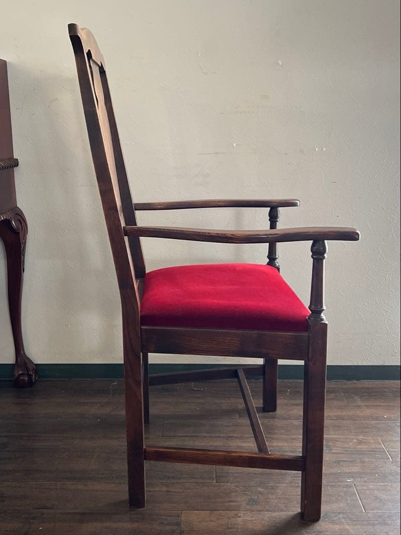 k240r124 英国調 赤いベロア座面のアンティークチェア アームチェア 1脚