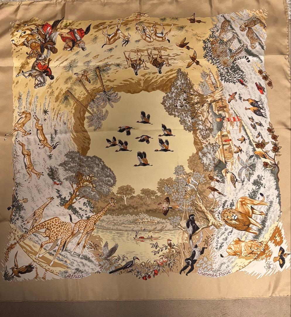 HERMES エルメス アフリカ動物デザイン スカーフ 88cm✖️88㎝