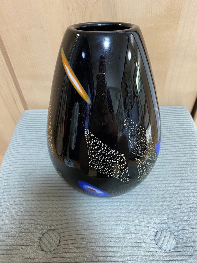 ブラック ガラス花瓶 モダンアート 約23cm