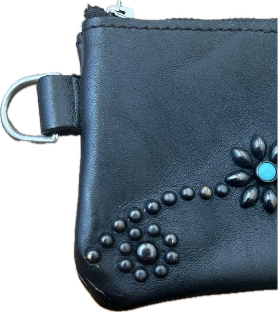 HTC レザー スタッズ ウォレット 財布 コーナージッパー