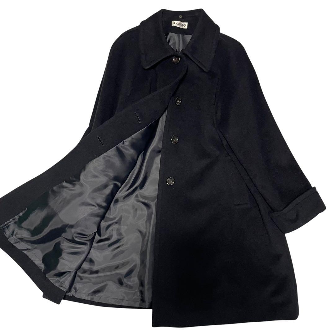 【アンゴラ100%×極美品×日本製】マキシ丈ロングチェスターコート ブラック L