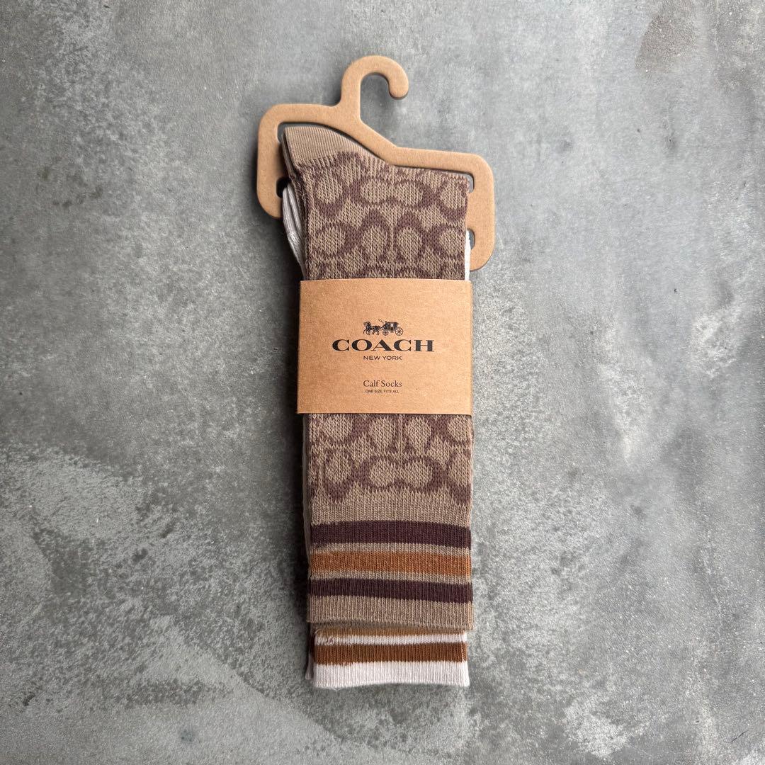 COACH コーチ　カーフソックス ブラウン/ホワイト