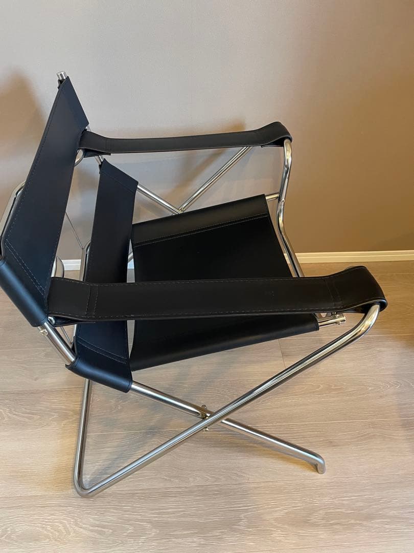 リプロダクト ワシリーチェア 折りたたみ式 デザイナーズチェア レザー ブラック