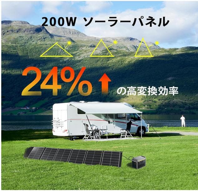 新品　ソーラーパネル 200W 小型軽量4.8kg スマホ充電対応