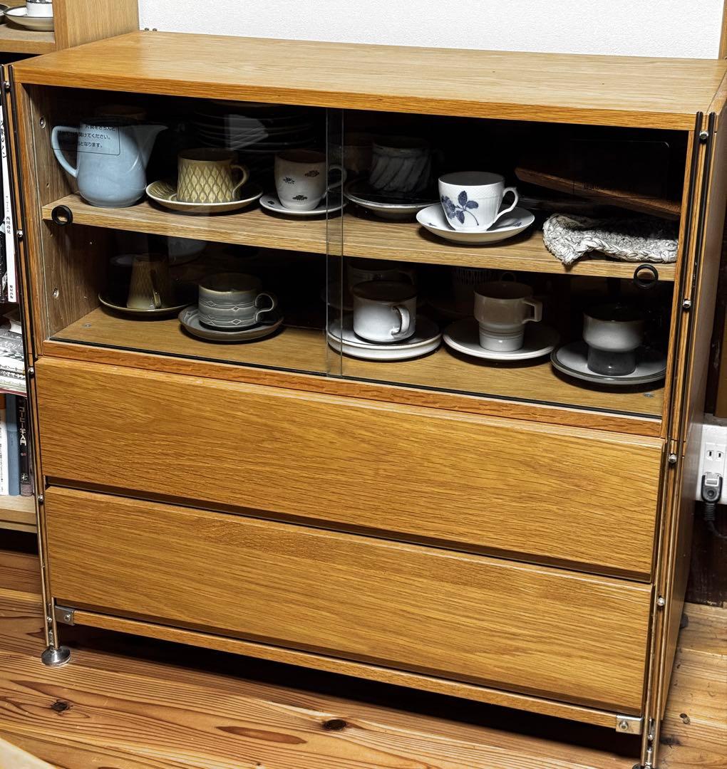 無印良品 ステンレスユニットシェルフ ガラス引き戸 引出し2段